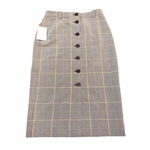 Wilfred Plaid Button-Front Midi Skirt in Gray and Tan